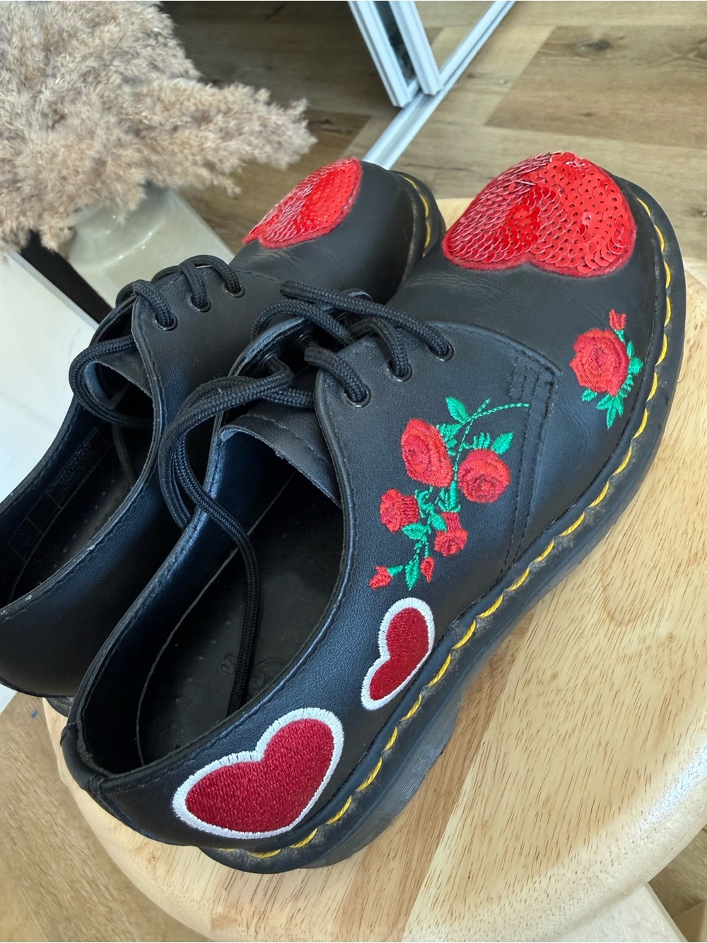 Dr Marten Women’s Shoes with Red Heart & Rose Embroidery
